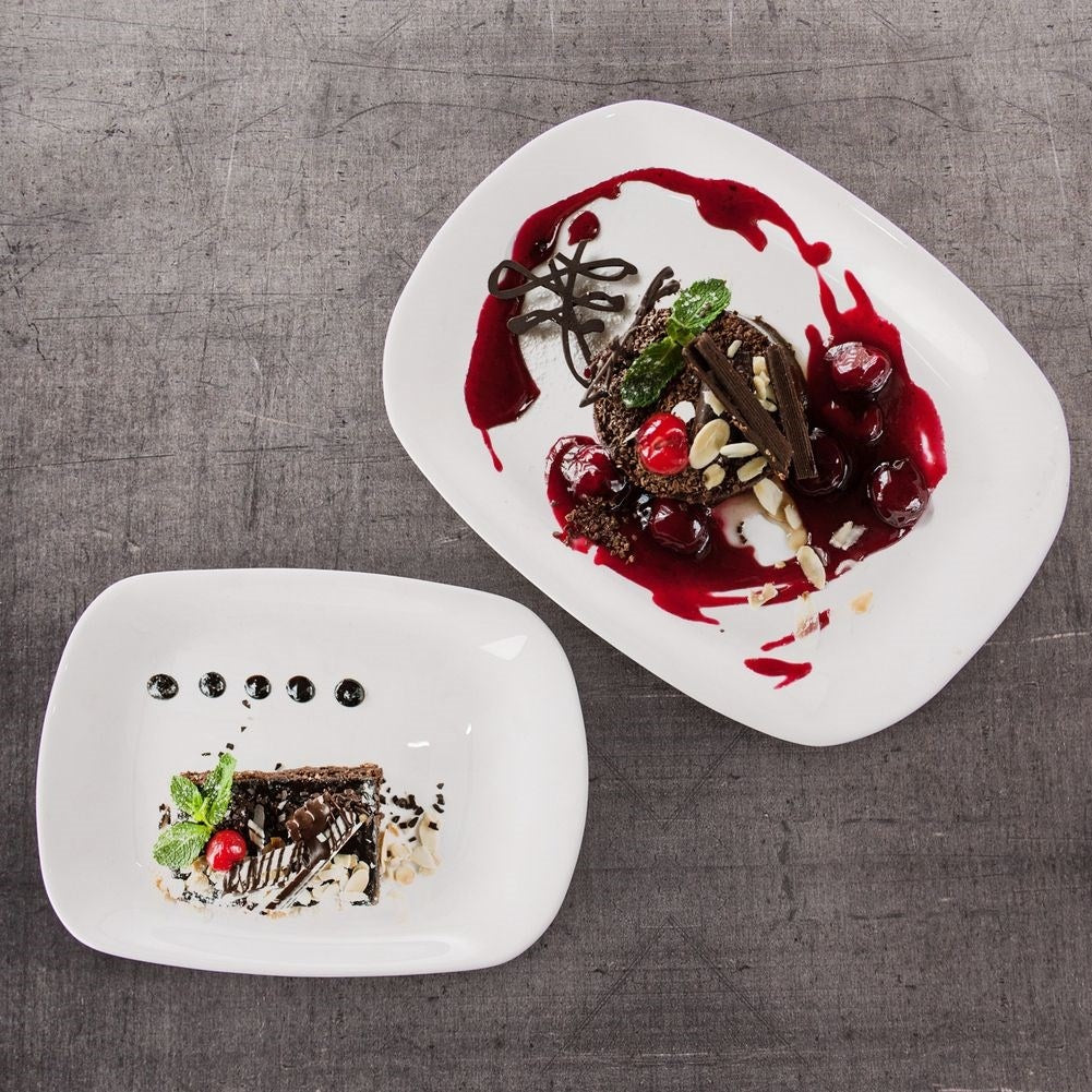 Rectangular white glass bowl for serving starters and desserts