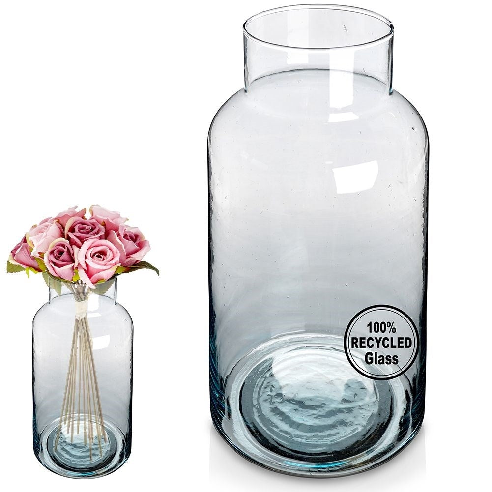 Recycled blue glass vase for fresh and artificial flowers