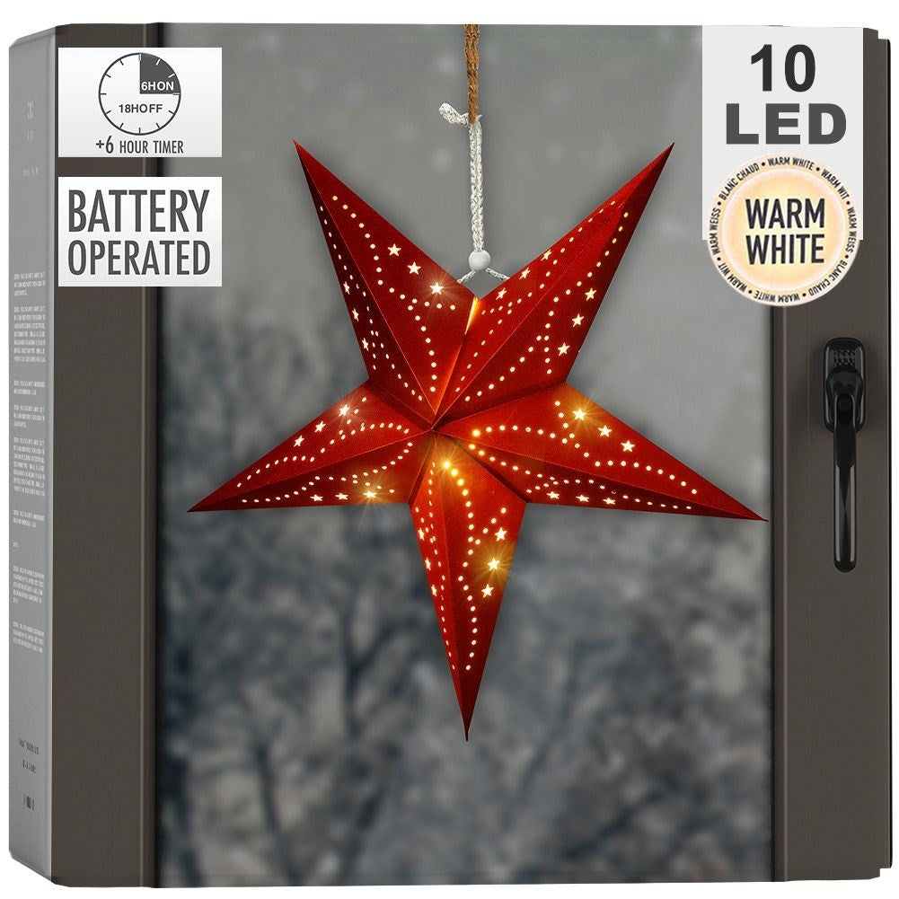 Red Christmas star with 10 LED lights and velvet finish