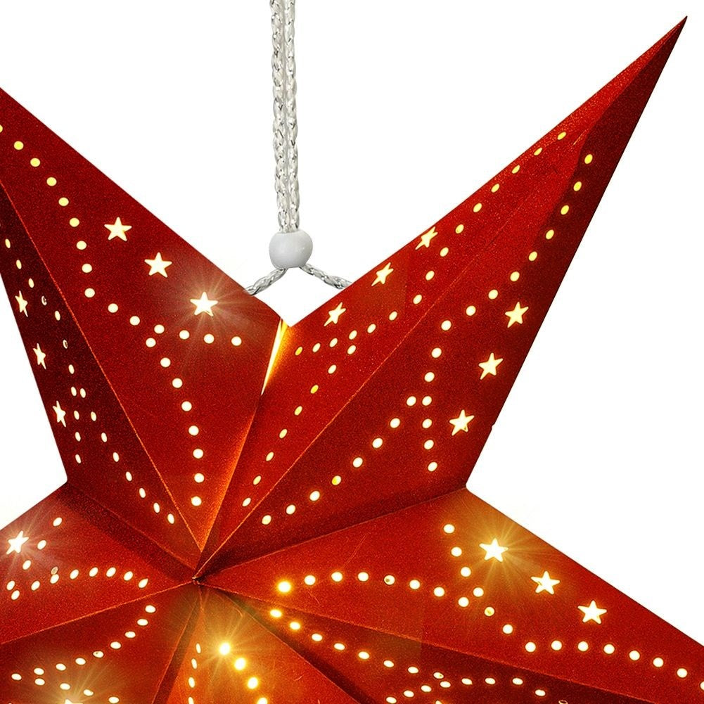 Red Christmas star with 10 LED lights and velvet finish