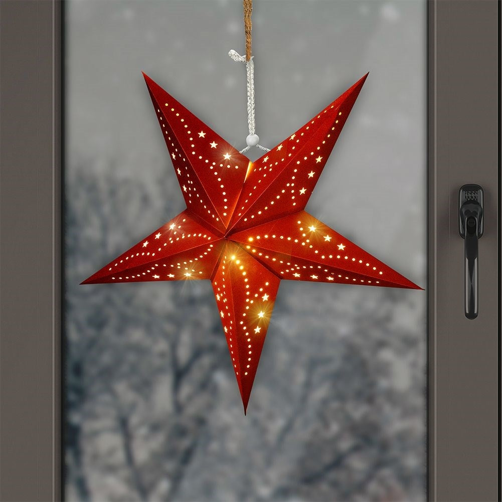 Red Christmas star with 10 LED lights and velvet finish