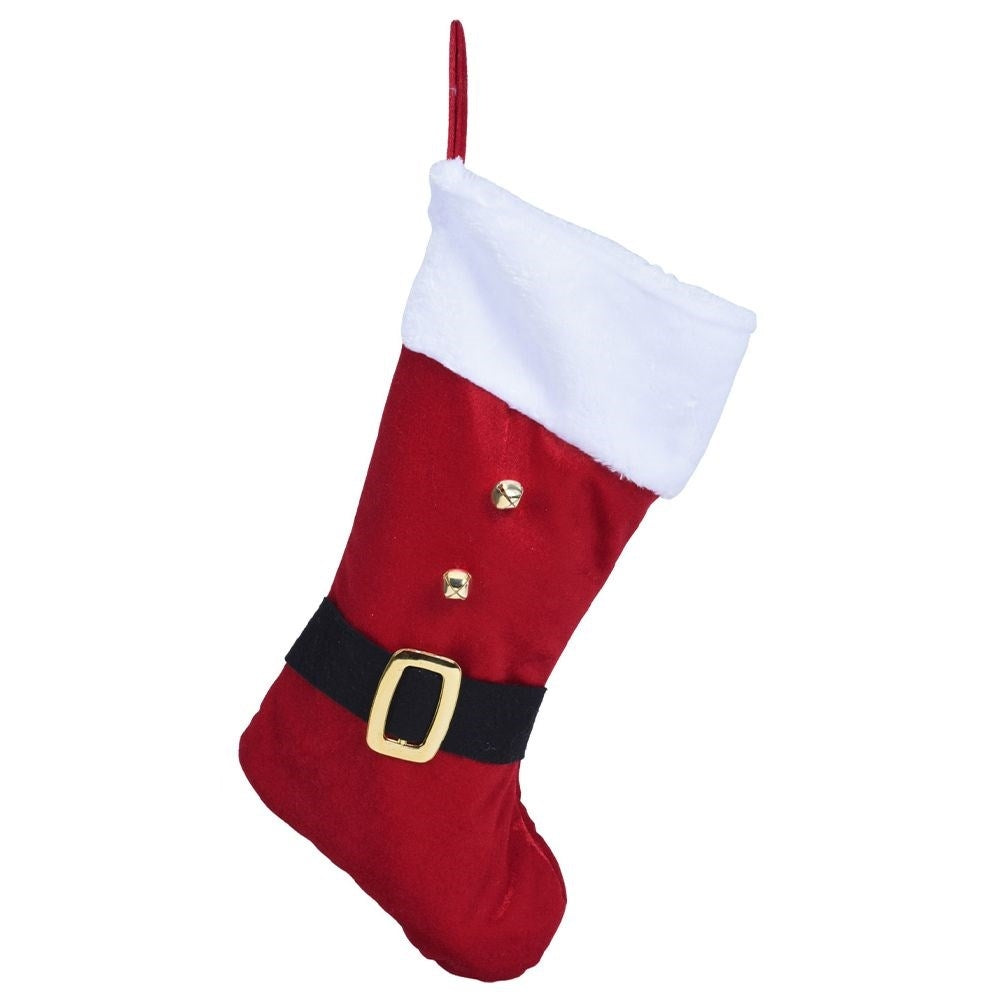 Red Christmas stocking in soft material for Christmas gifts and presents