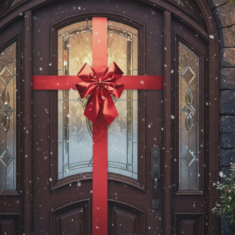 Red Door Bow with 4.3m Ribbon, 33x42 cm, Velcro Install