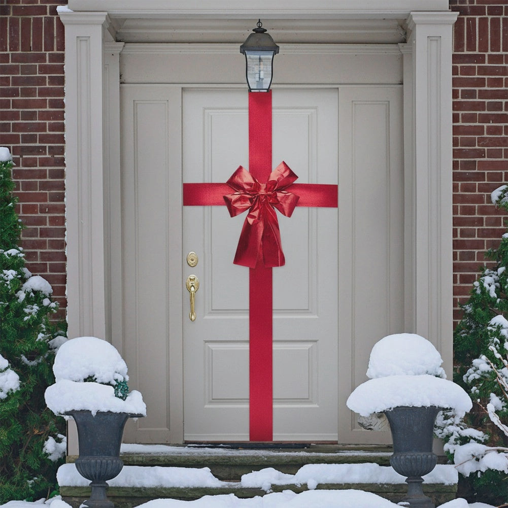 Red Door Bow with 4.3m Ribbon, 33x42 cm, Velcro Install