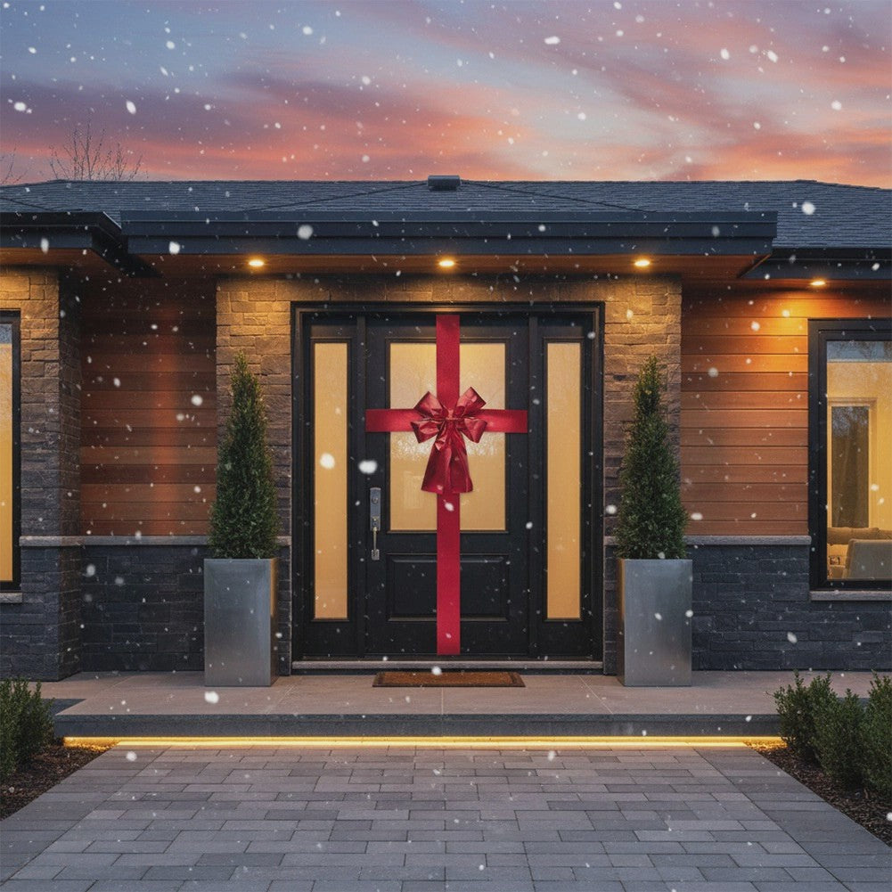 Red Door Bow with 4.3m Ribbon, 33x42 cm, Velcro Install