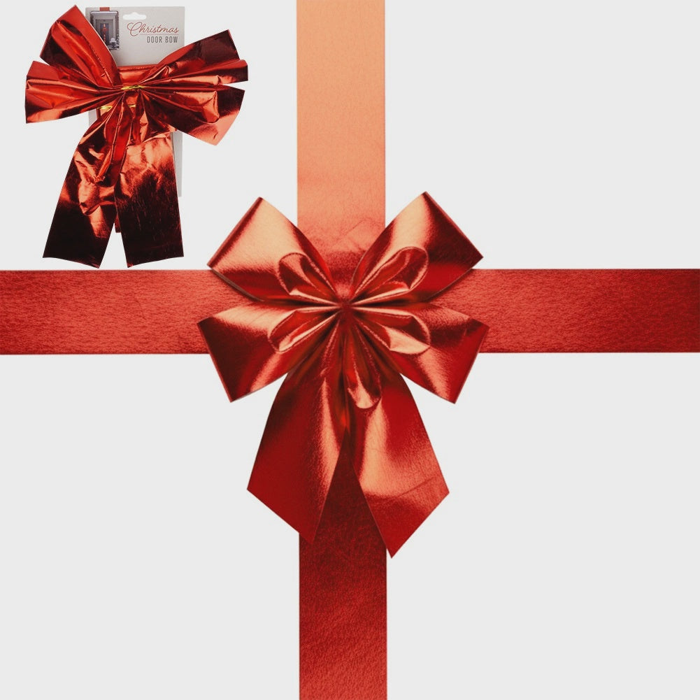 Red Door Bow with 4.3m Ribbon, 33x42 cm, Velcro Install