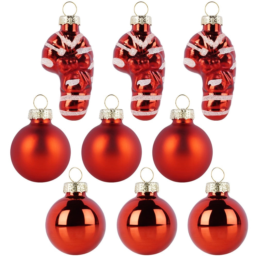 Red Glass Christmas Baubles, 3 cm, Set of 9