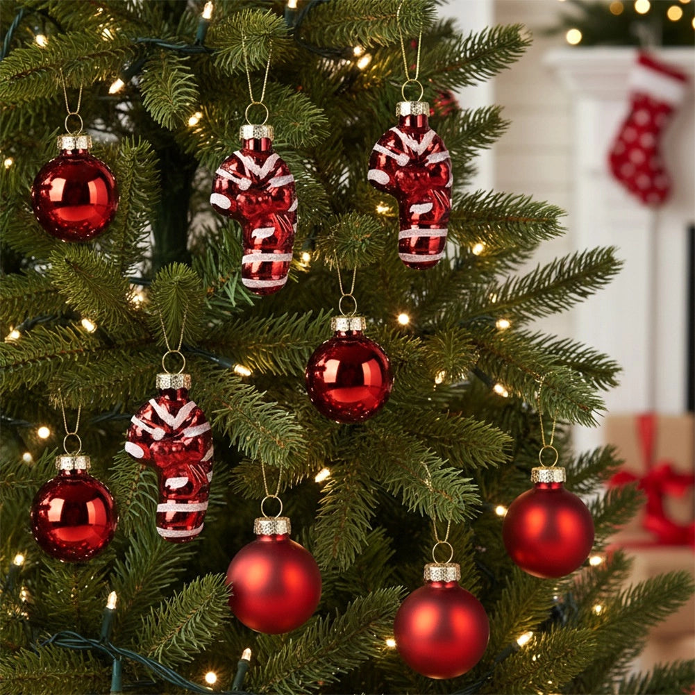 Red Glass Christmas Baubles, 3 cm, Set of 9