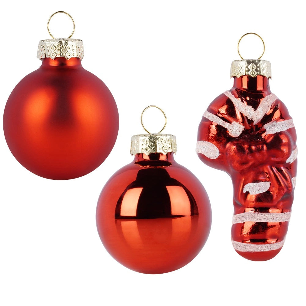 Red Glass Christmas Baubles, 3 cm, Set of 9