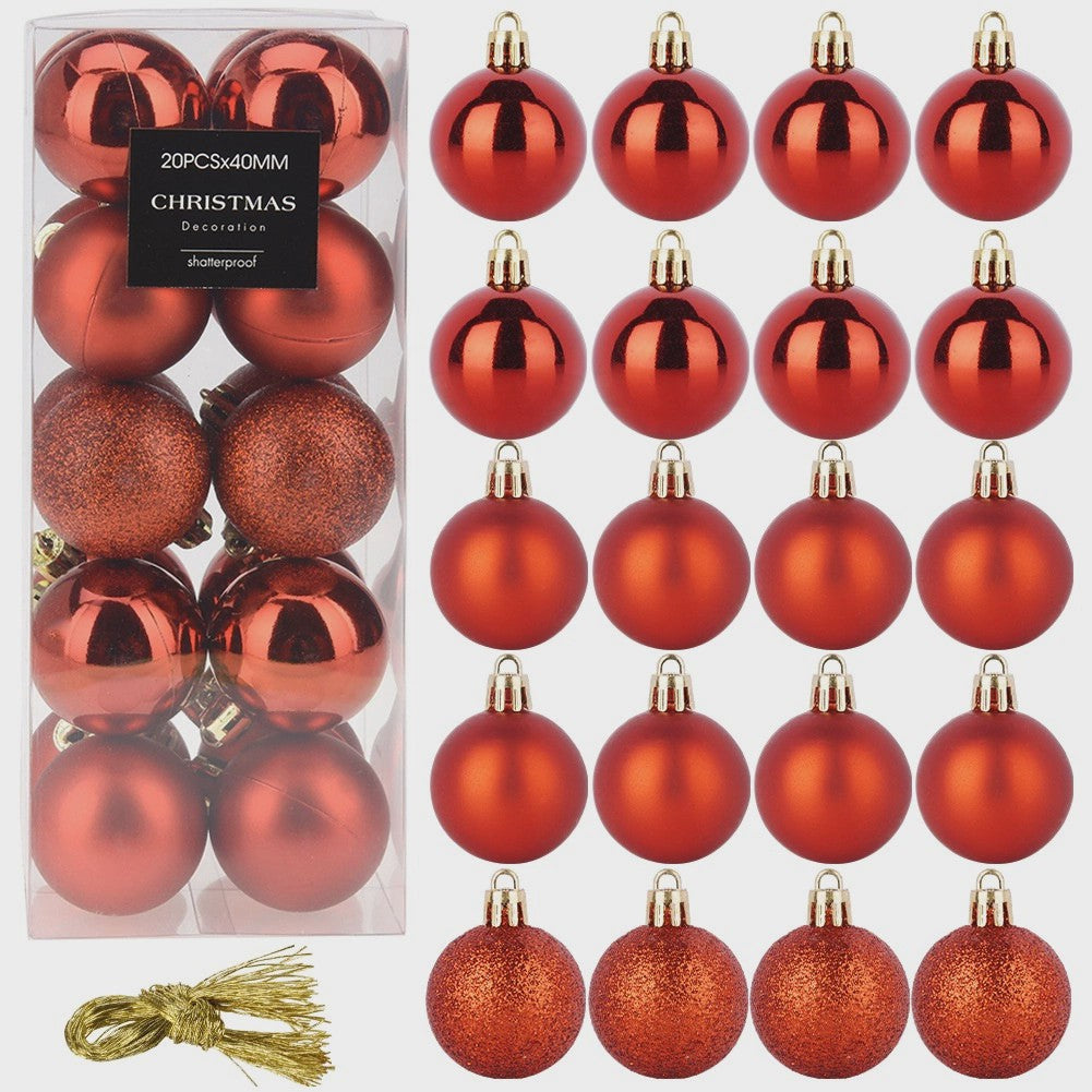Red Shatterproof Christmas Baubles, 4 cm, Set of 20