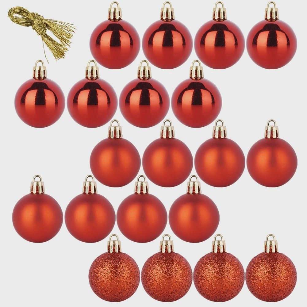 Red Shatterproof Christmas Baubles, 4 cm, Set of 20