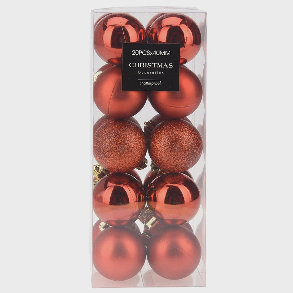 Red Shatterproof Christmas Baubles, 4 cm, Set of 20