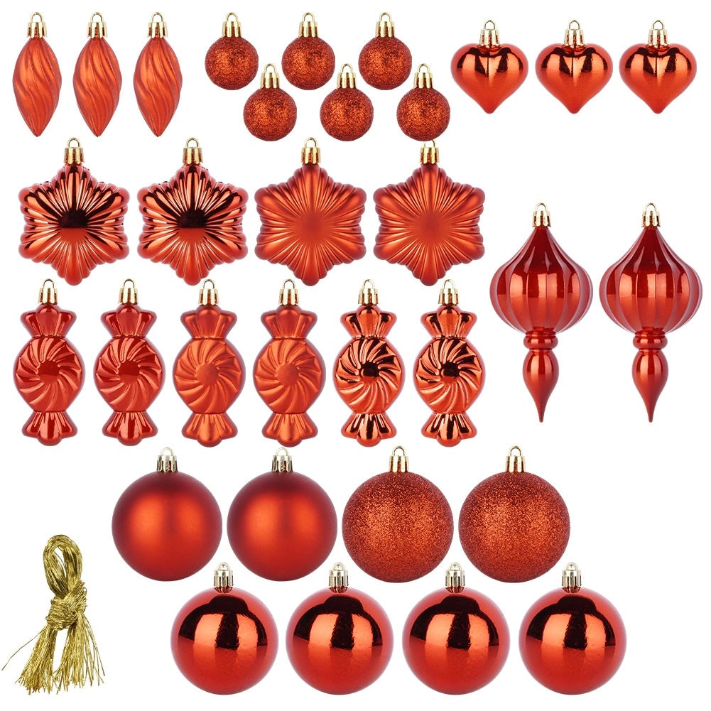 Red Shatterproof Christmas Ornaments Set, 32 Pieces