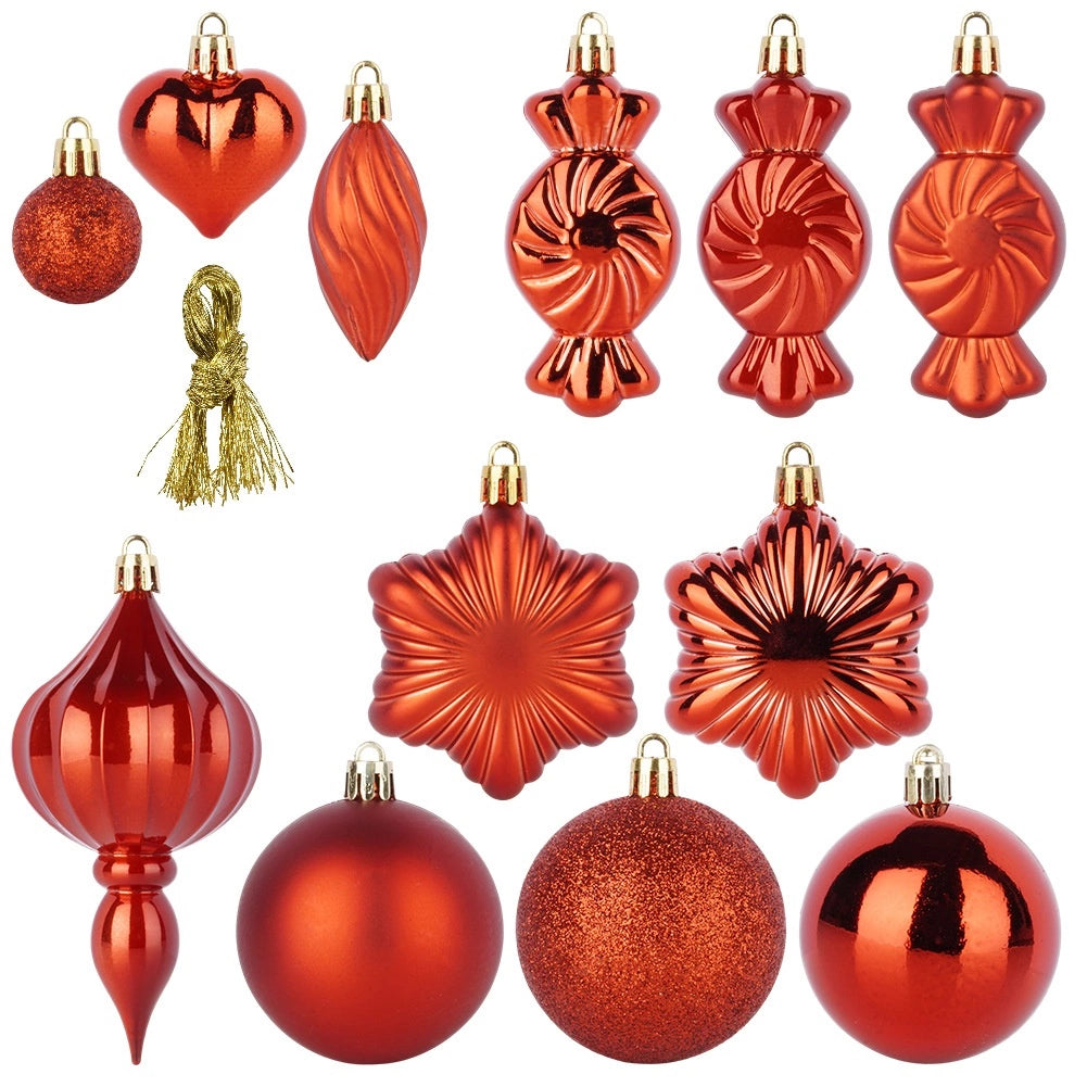 Red Shatterproof Christmas Ornaments Set, 32 Pieces