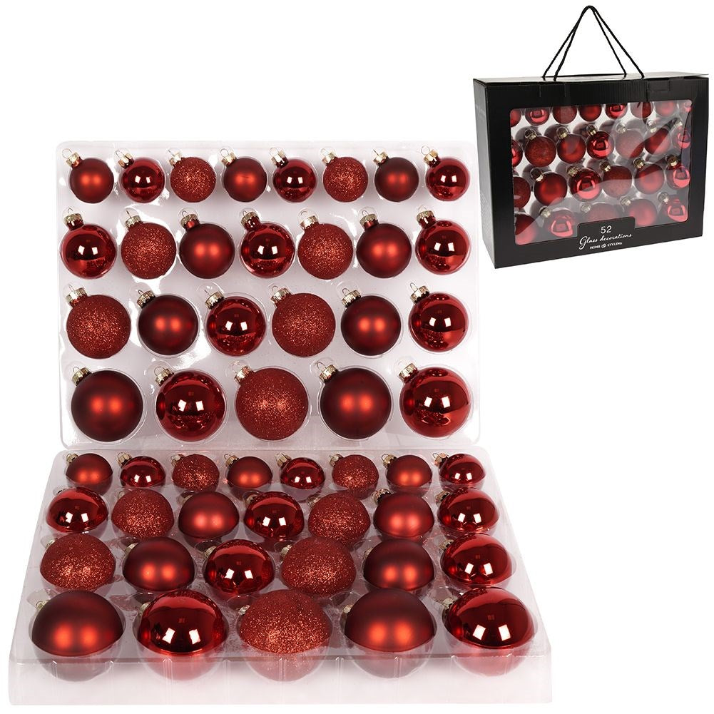 Red glass Christmas tree baubles 52 pcs.