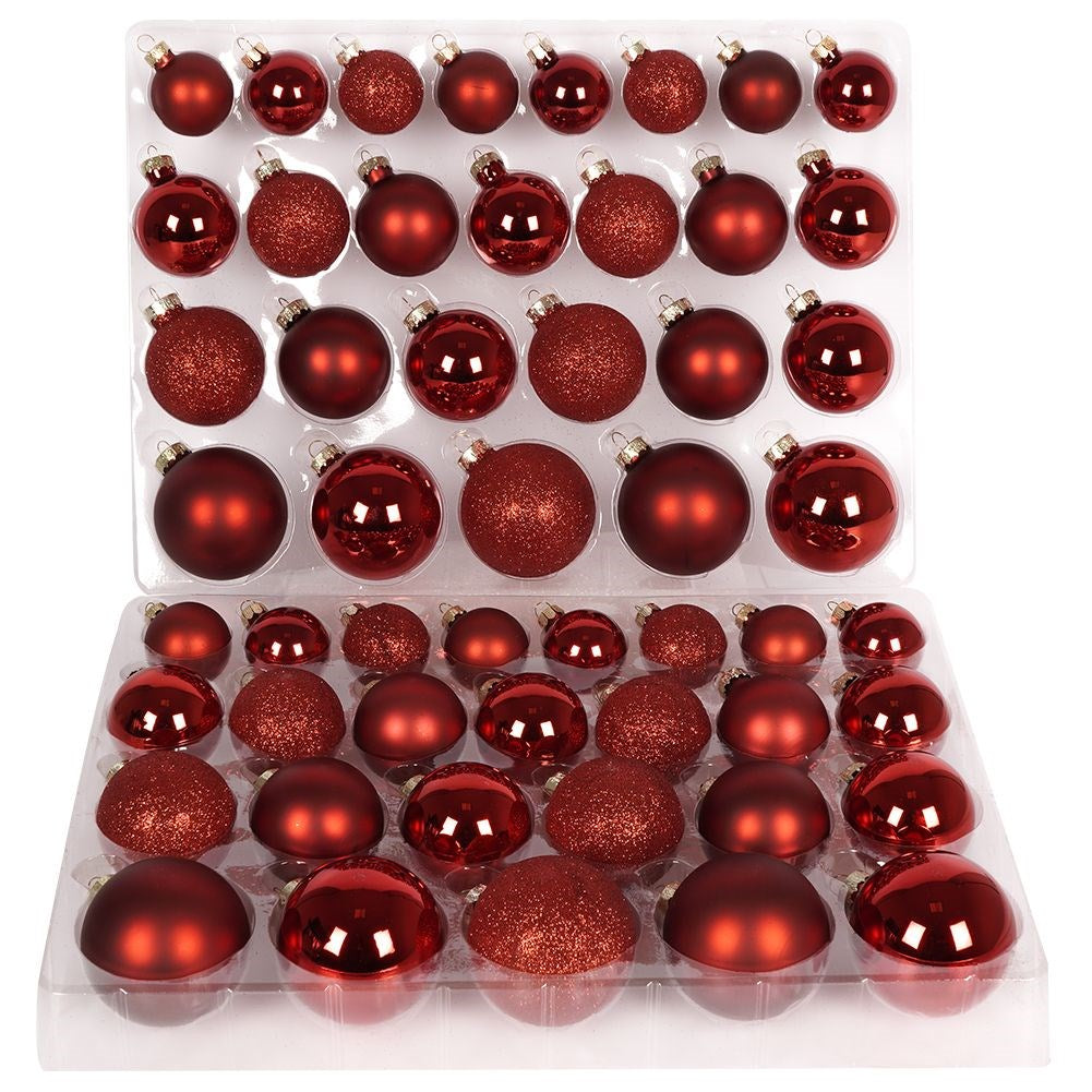 Red glass Christmas tree baubles 52 pcs.