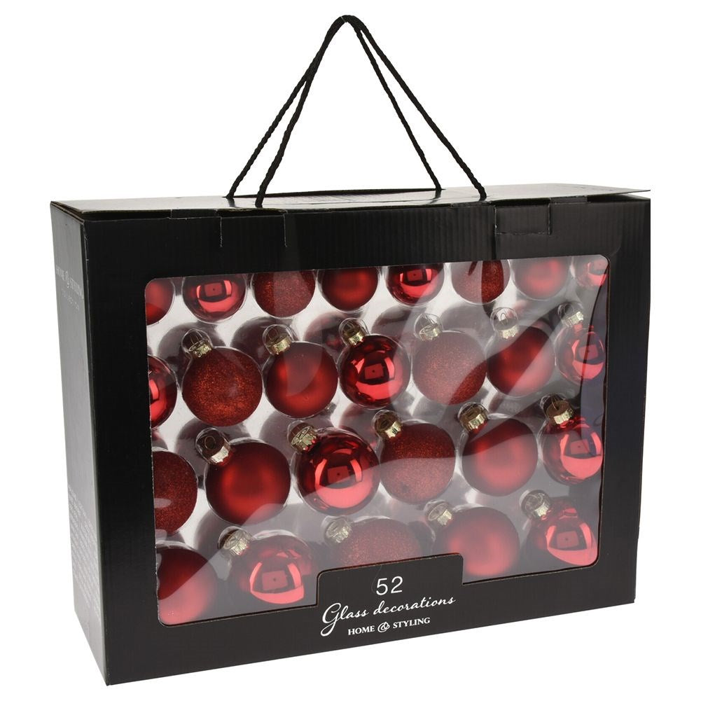 Red glass Christmas tree baubles 52 pcs.