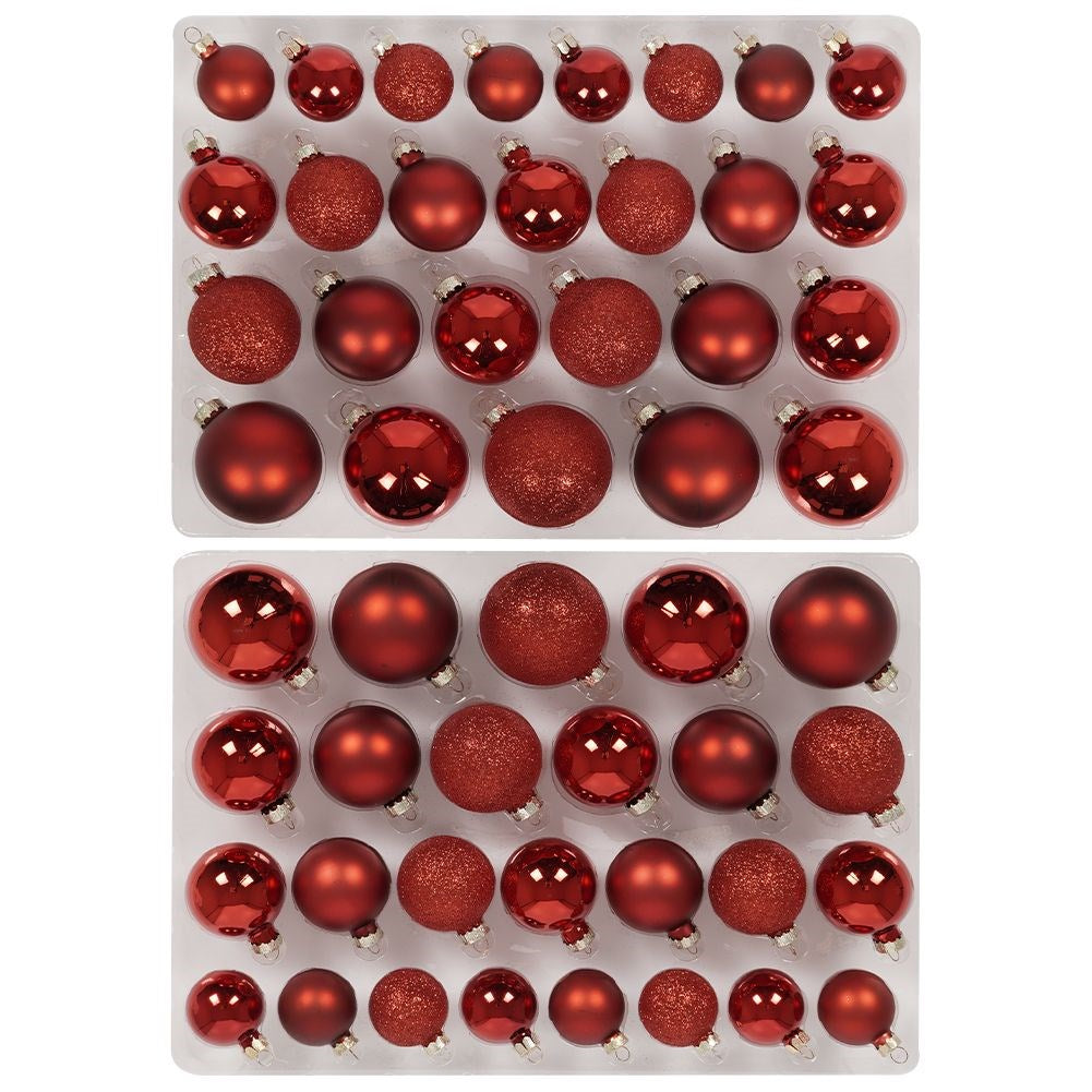Red glass Christmas tree baubles 52 pcs.