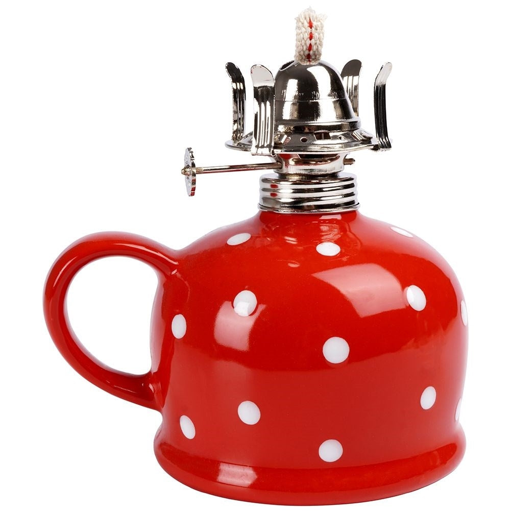 Red oil lamp in glass and ceramic with adjustable wick