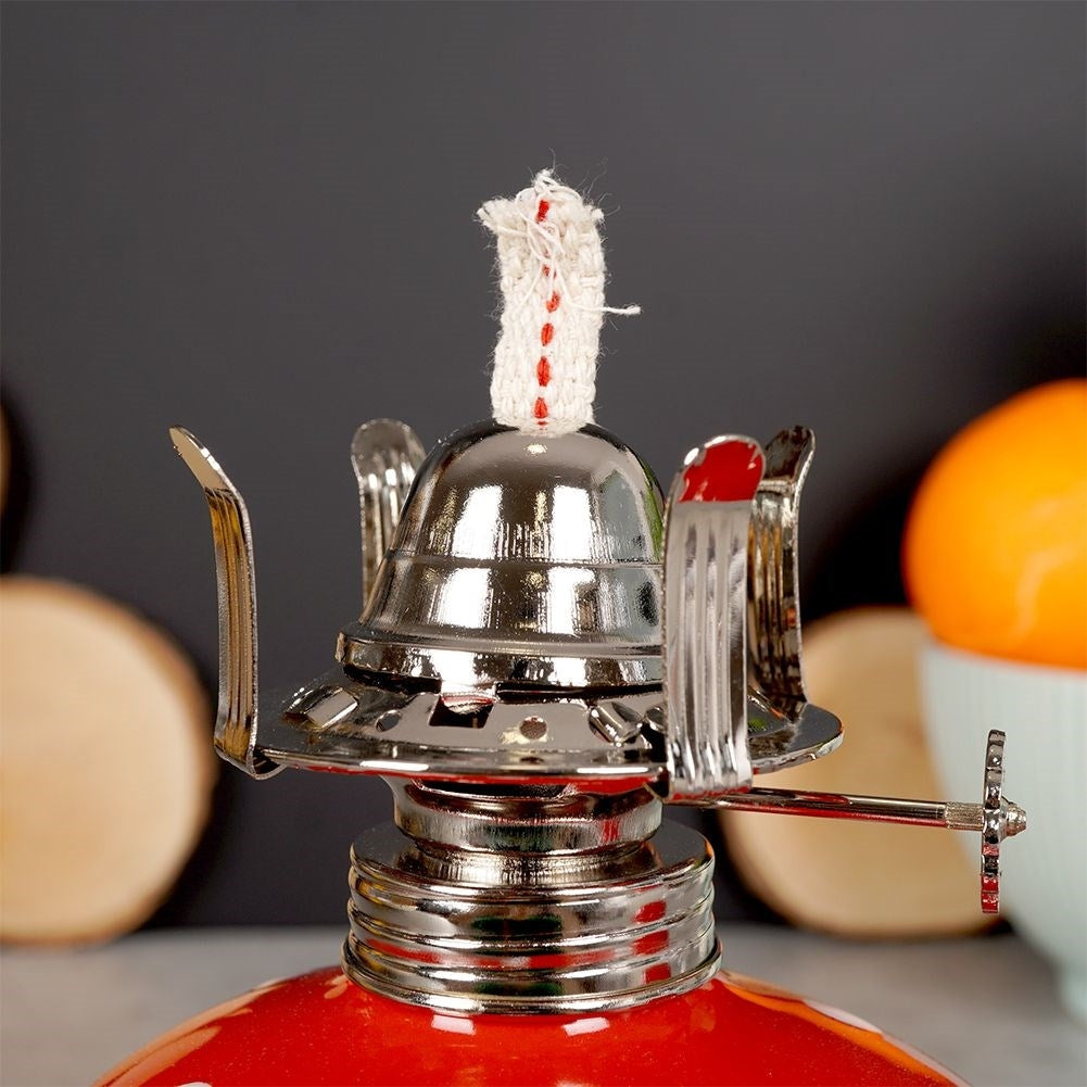 Red oil lamp in glass and ceramic with adjustable wick