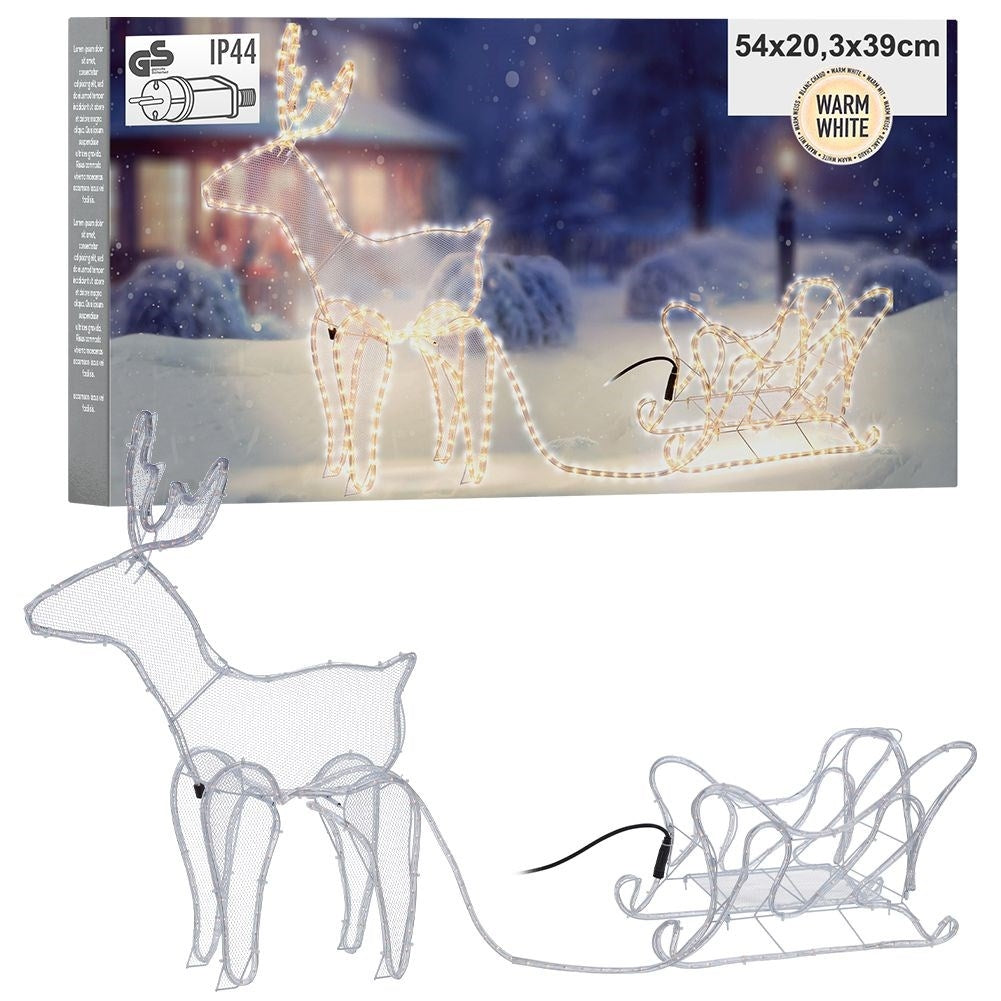 Reindeer with sled, 504 LED lights, indoor/outdoor Christmas decoration