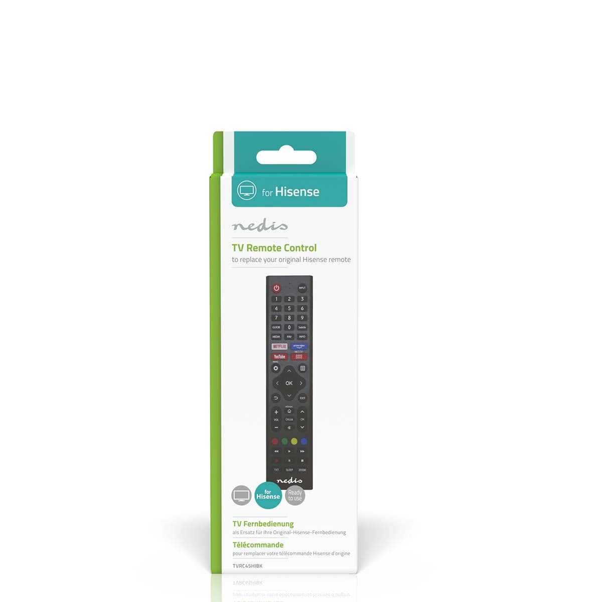 Replacement Remote Control | Fits: Hi-Sense | Preprogrammed | 1 Unit | Amazon Prime / Disney + Button / Netflix Button / Rakuten TV Button | Infrared | Black
