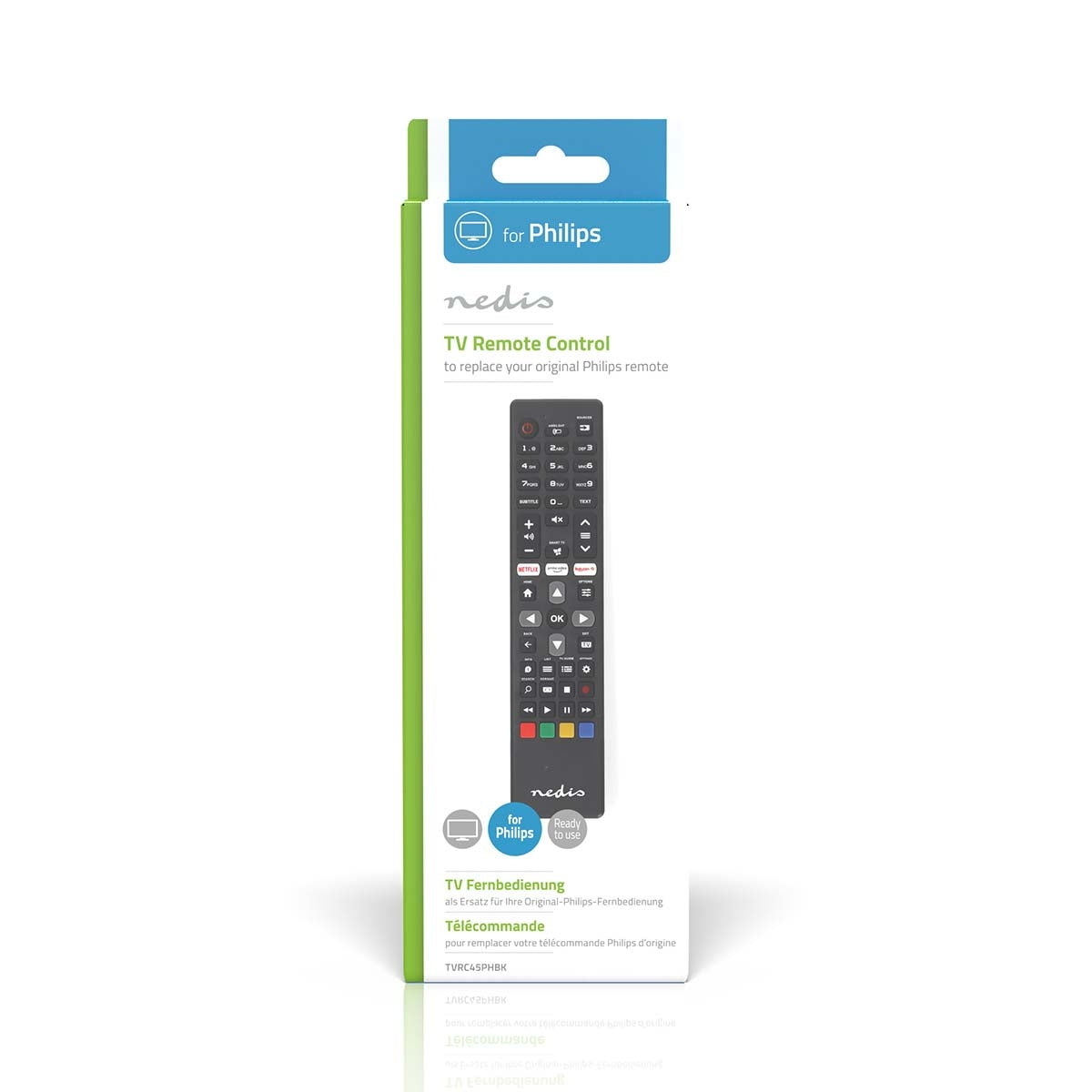 Replacement Remote Control | Fits: Philips | Preprogrammed | 1 Unit | Amazon Prime / Netflix Button / Rakuten TV Button | Infrared | Black