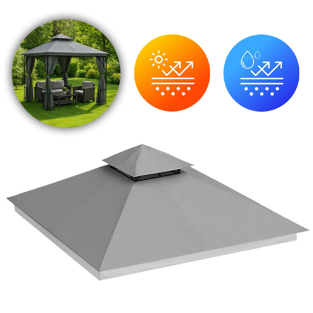 Replacement Roof for Garden Pavilion 3x3 m Waterproof with Ventilation Opening Grey MultiGarden