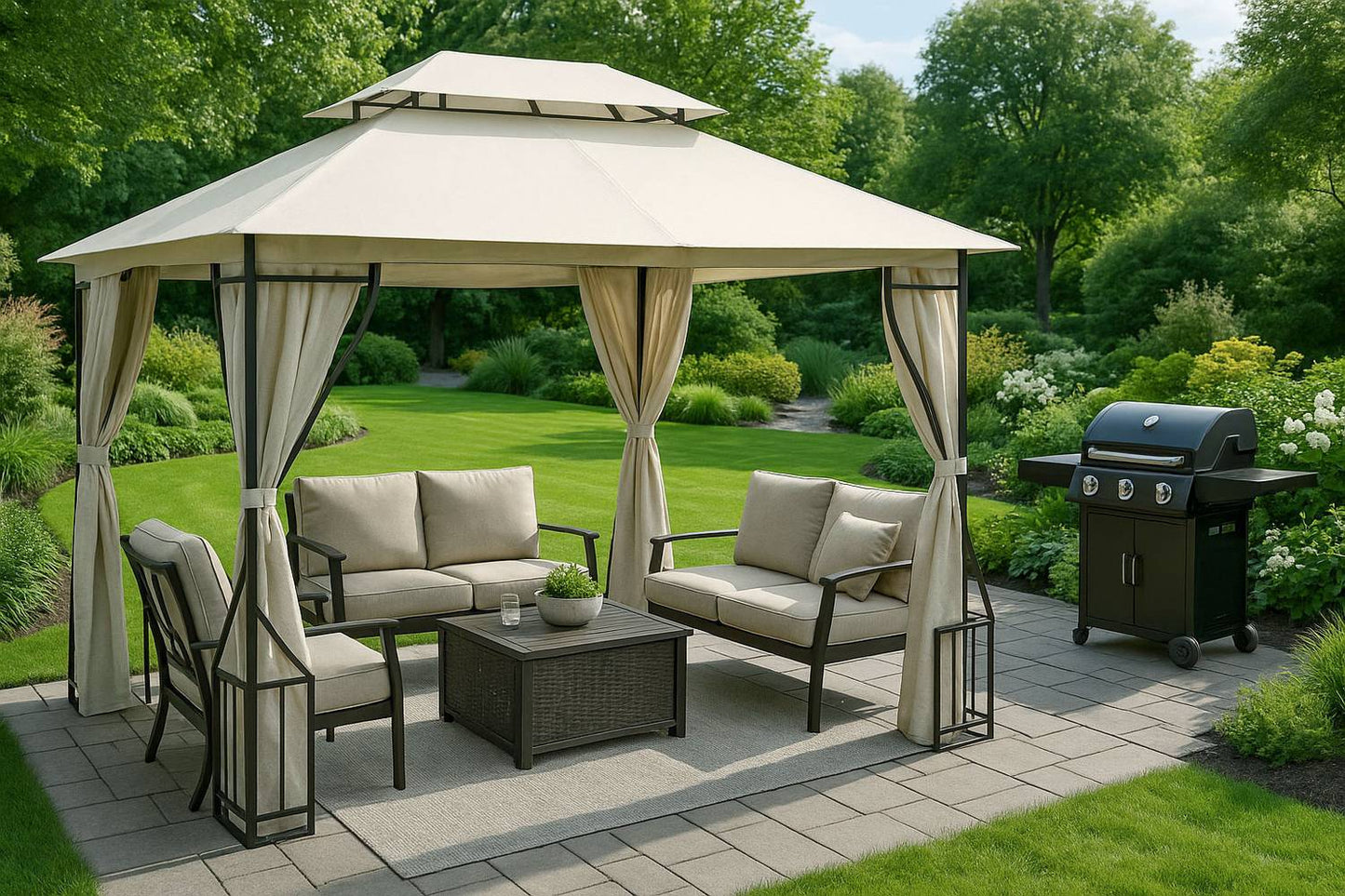 Replacement Roof for Garden Pavilion 3x4 m Waterproof with Ventilation Opening Beige MultiGarden