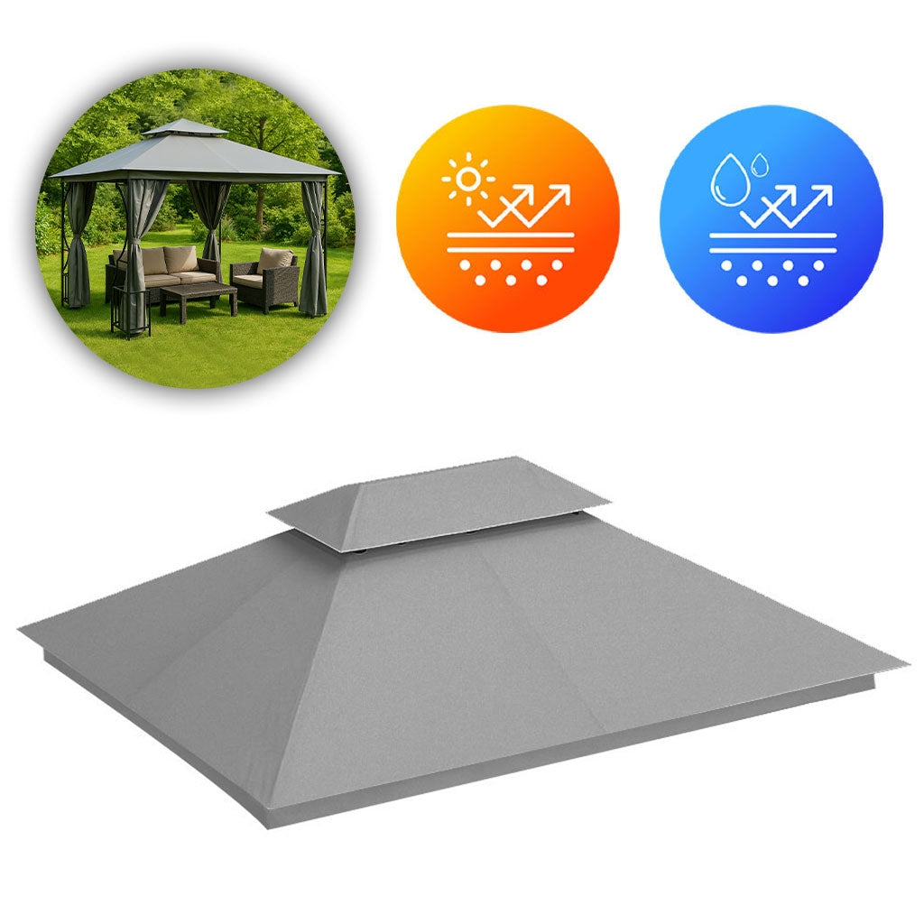 Replacement Roof for Garden Pavilion 3x4 m Waterproof with Ventilation Opening Grey MultiGarden