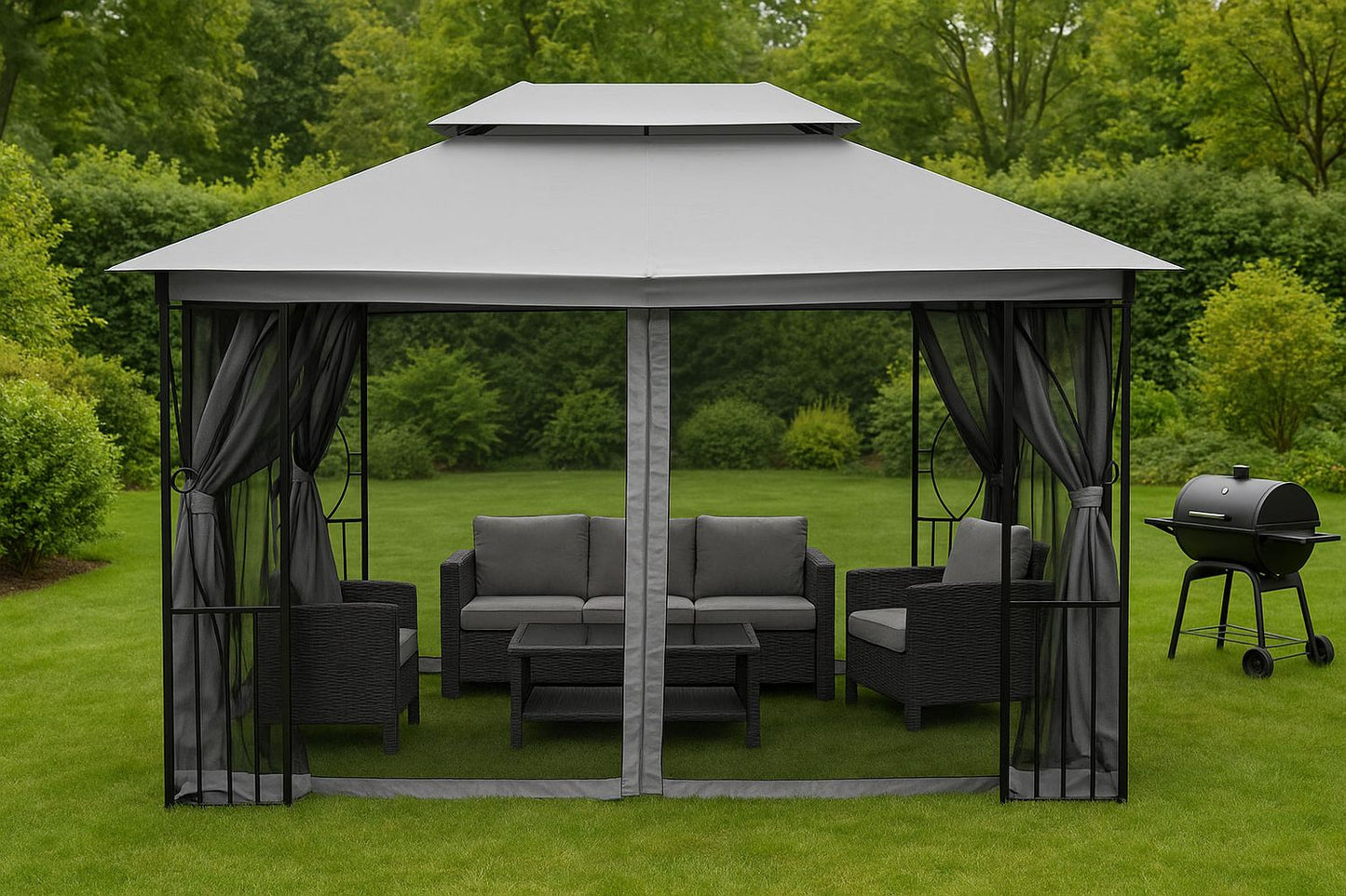 Replacement Roof for Garden Pavilion 3x4 m Waterproof with Ventilation Opening Grey MultiGarden