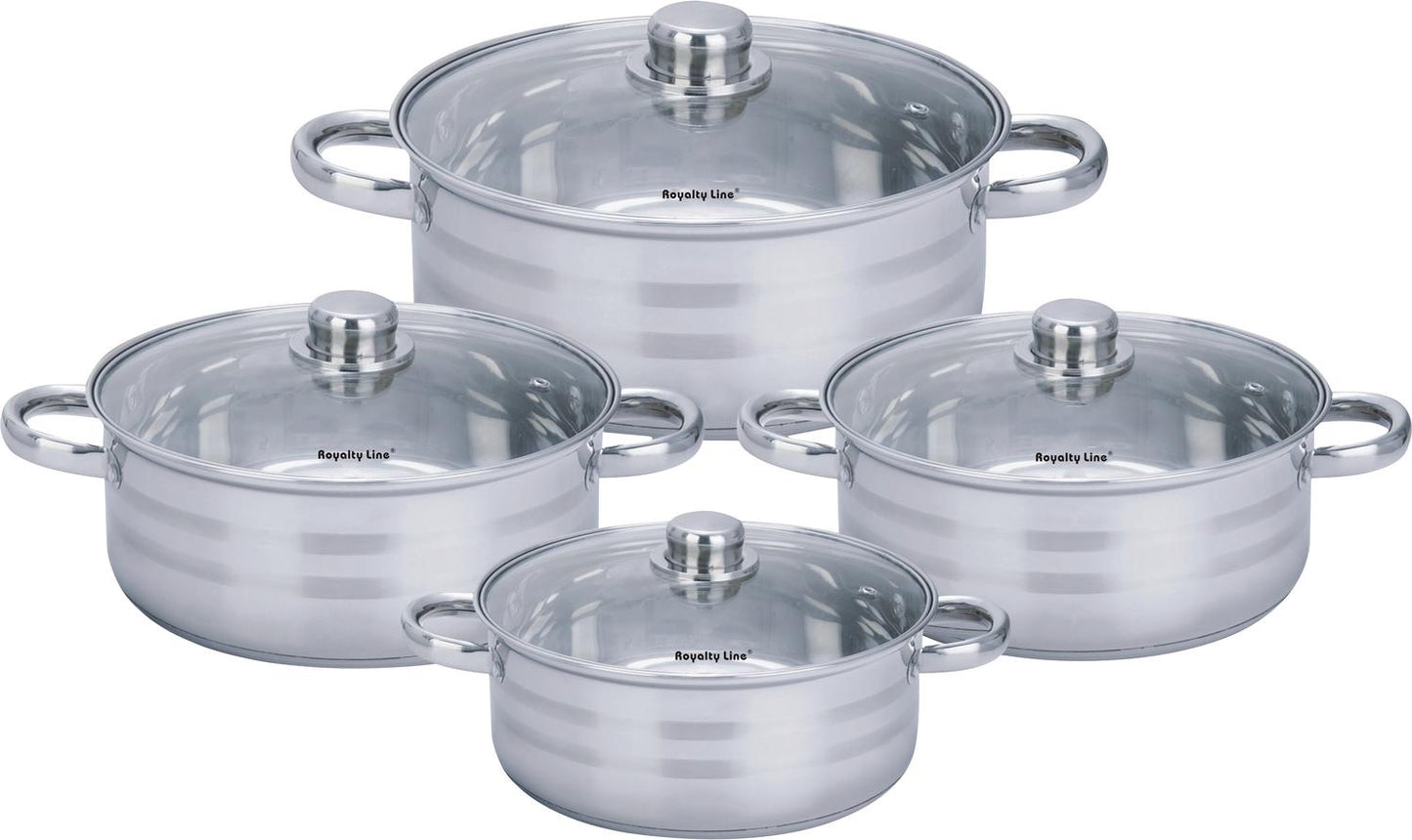 Stainless Steel Cookware Set, 8-Piece with Glass Lids