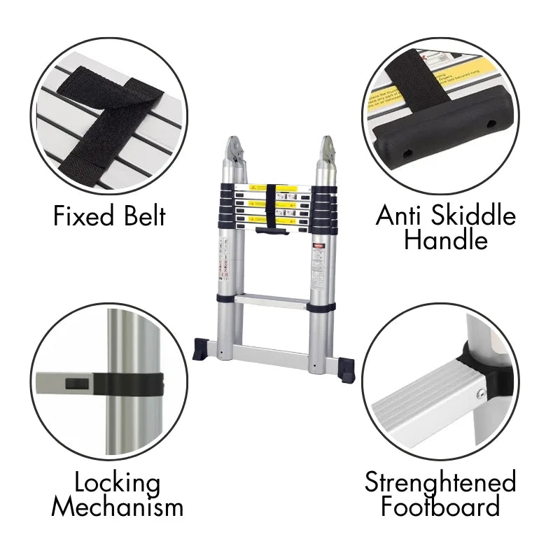 Retractable Aluminum Telescopic Ladder, 4.4M, Lightweight