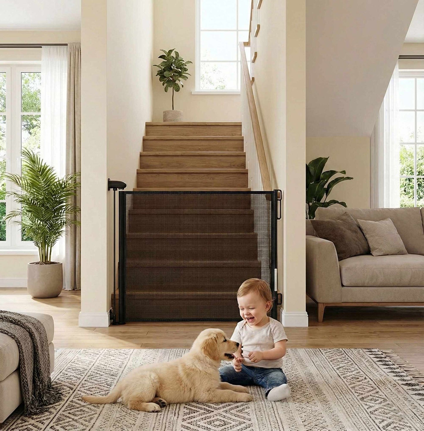 Retractable Safety Gate for Stairs & Doors, 160 cm, Black