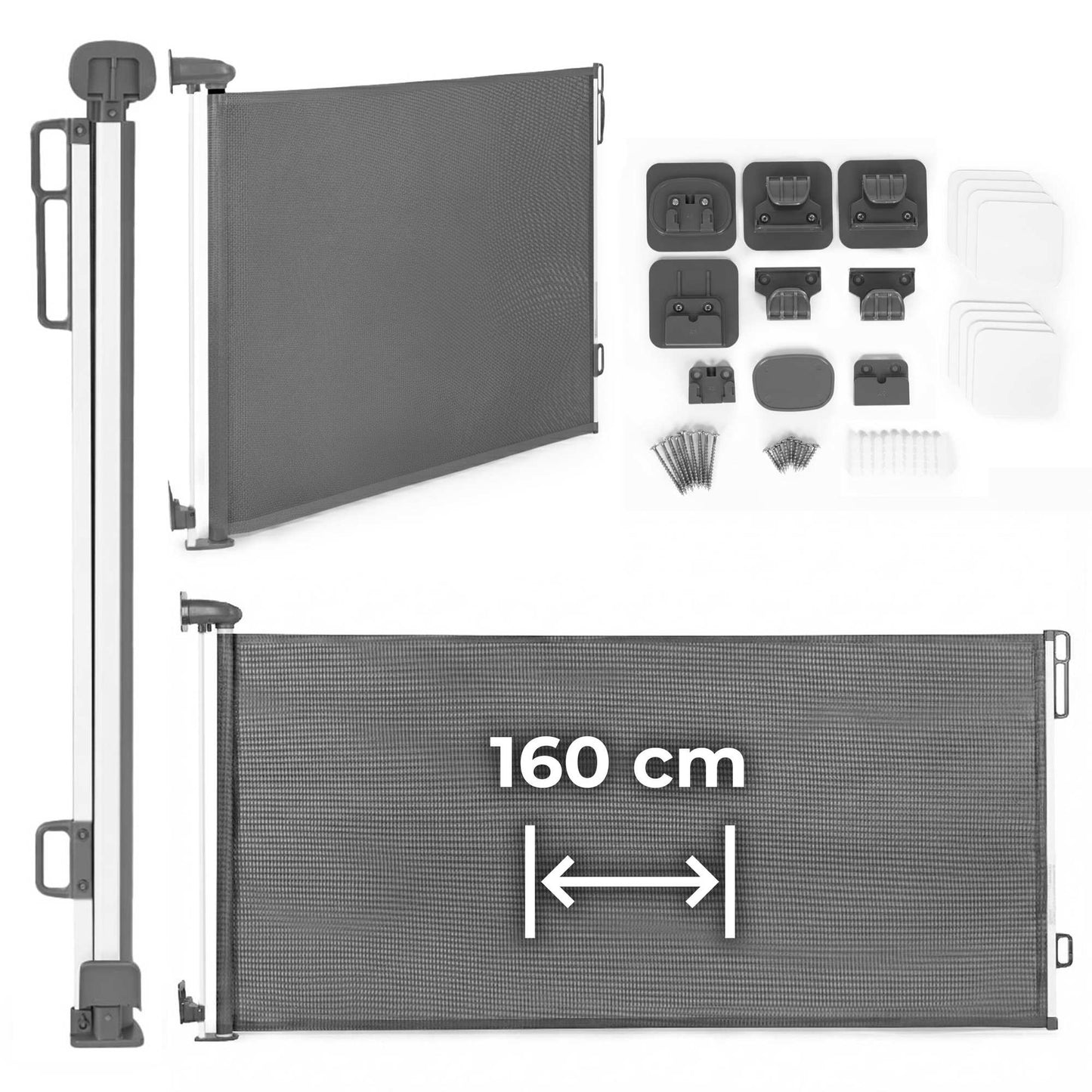 Retractable Safety Gate for Stairs & Doors, 160 cm, Grey