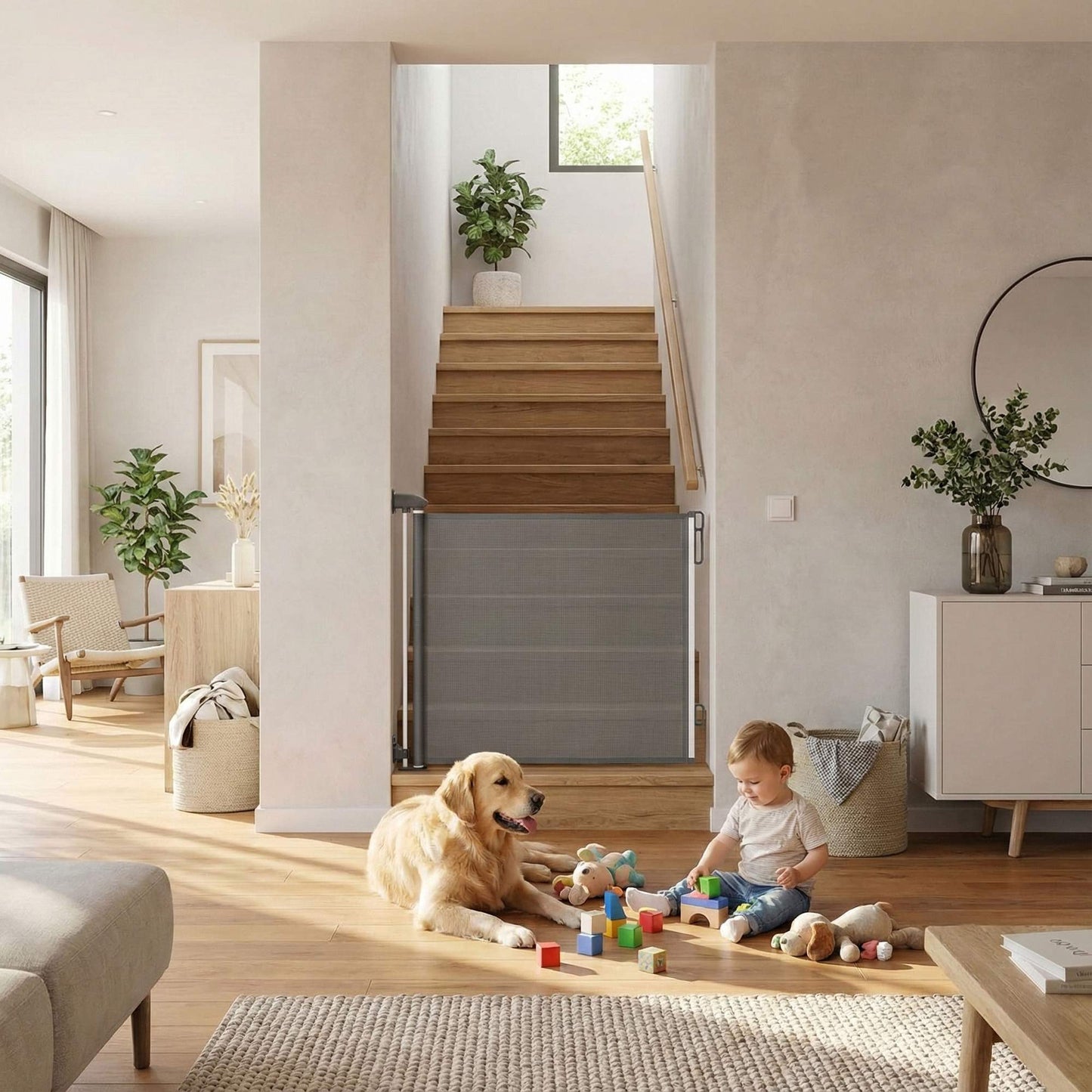 Retractable Safety Gate for Stairs & Doors, 160 cm, Grey