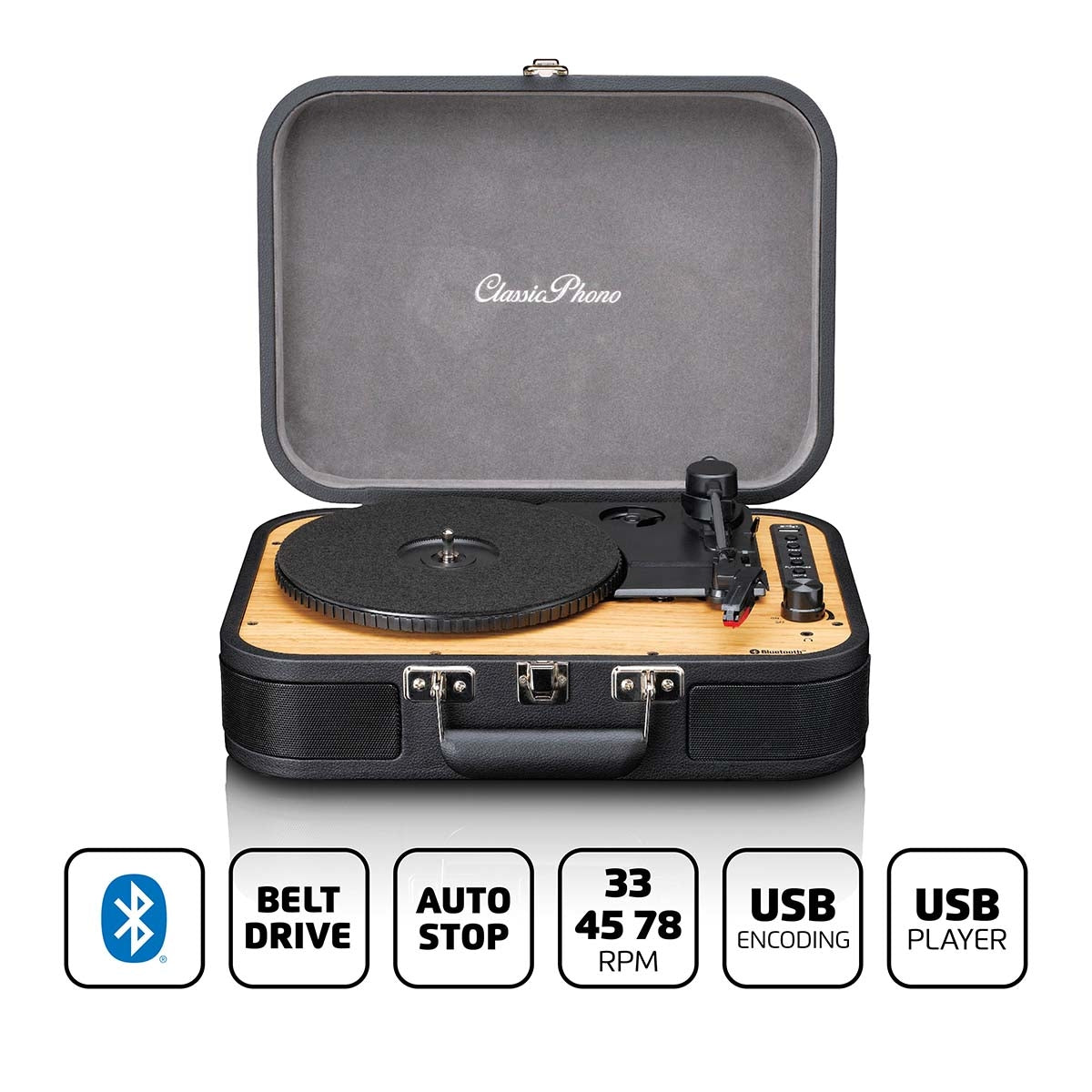 Retro Bluetooth® Turntable with Built-in Speakers Black