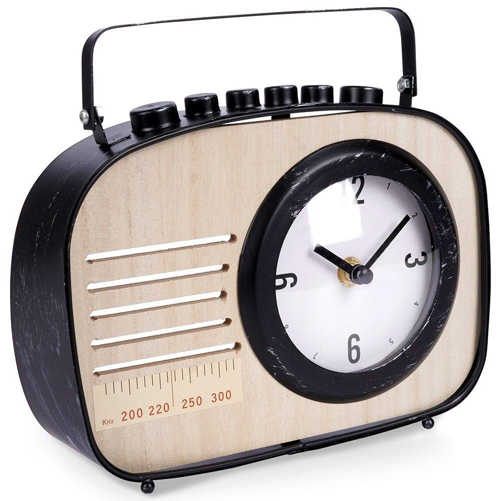 Retro Clock Radio in Black Metal and MDF for Desk/Table