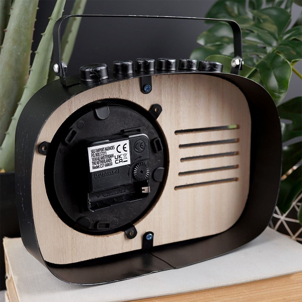Retro Clock Radio in Black Metal and MDF for Desk/Table