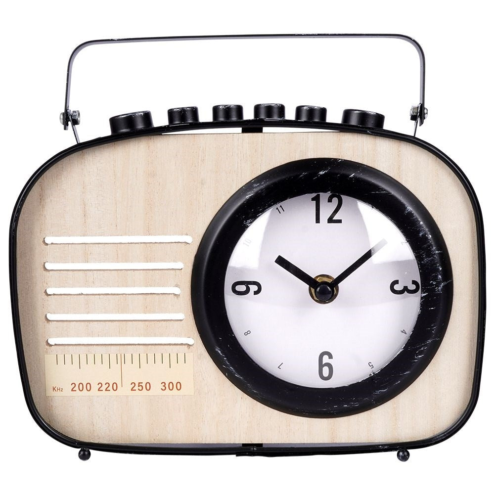 Retro Clock Radio in Black Metal and MDF for Desk/Table