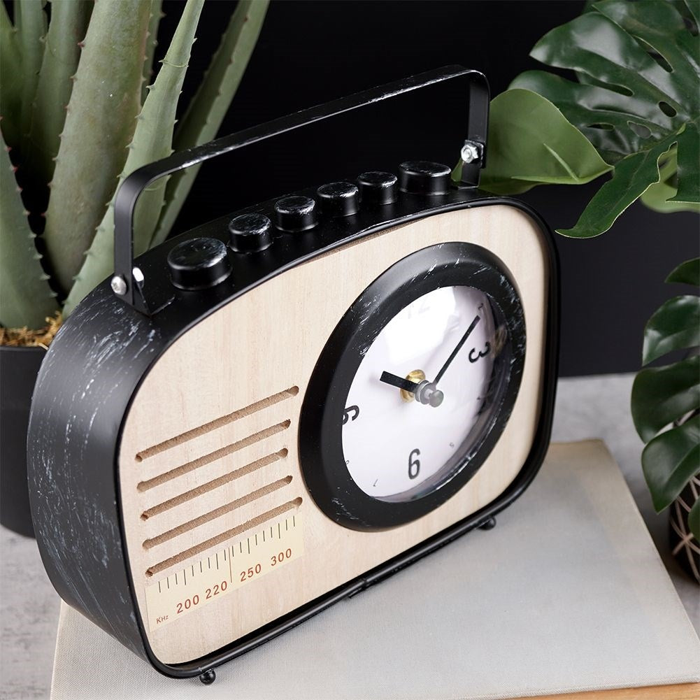 Retro Clock Radio in Black Metal and MDF for Desk/Table