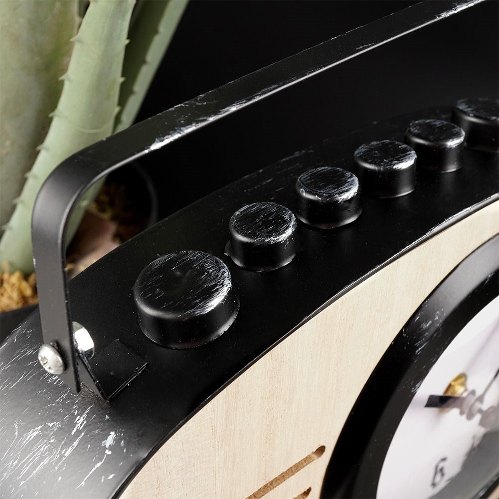 Retro Clock Radio in Black Metal and MDF for Desk/Table