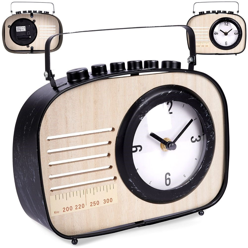 Retro Clock Radio in Black Metal and MDF for Desk/Table