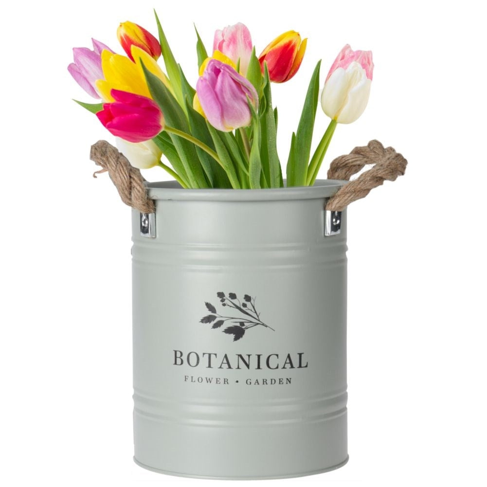 Retro Metal Pot with Rope Handle for Indoor/Outdoor