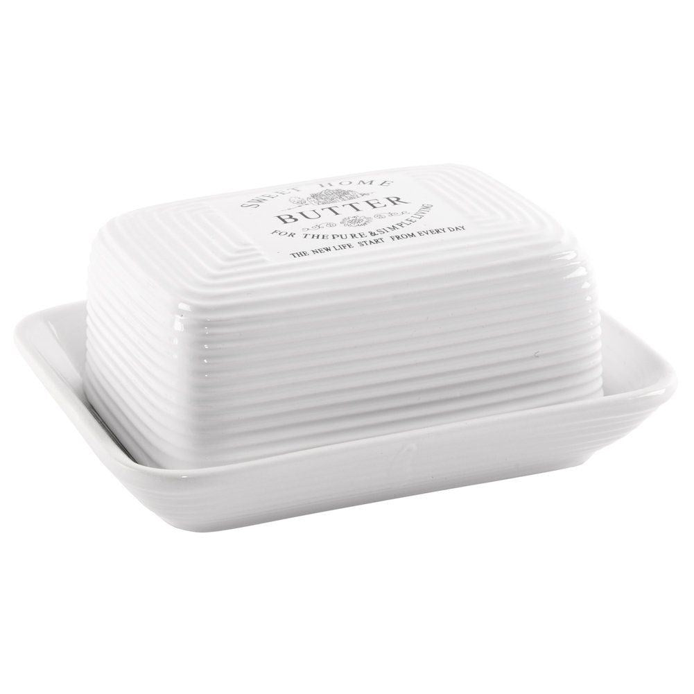 Retro butter changer in white ceramic with lid