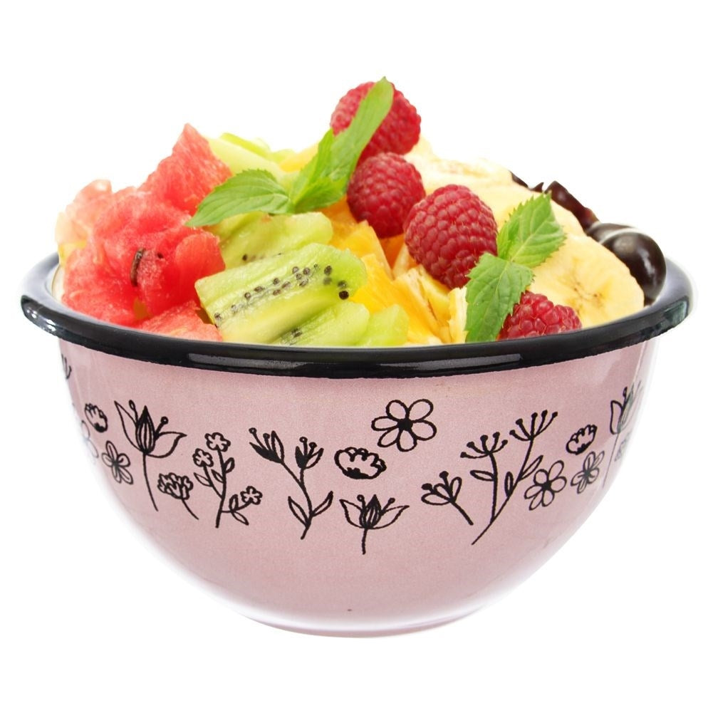 Retro enamel bowl for soup, salad, snacks and fruit