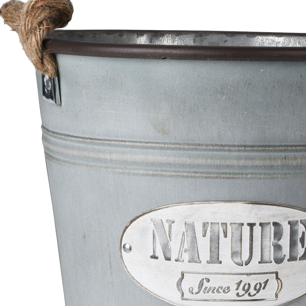 Retro metal pot with jute rope handle for indoor/outdoor use