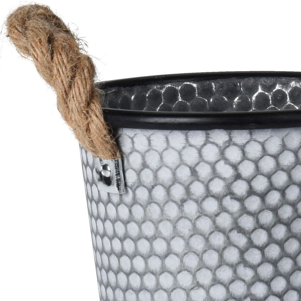 Retro style metal pot with jute rope handle, for indoor/outdoor use