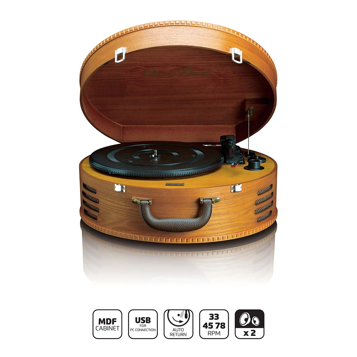 Retro turntable with 2 Built-in Speakers Brown