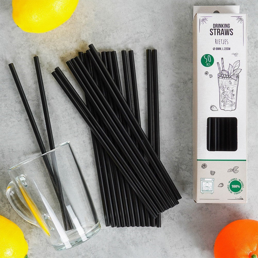 Reusable Black Polypropylene Straws, 50-pack